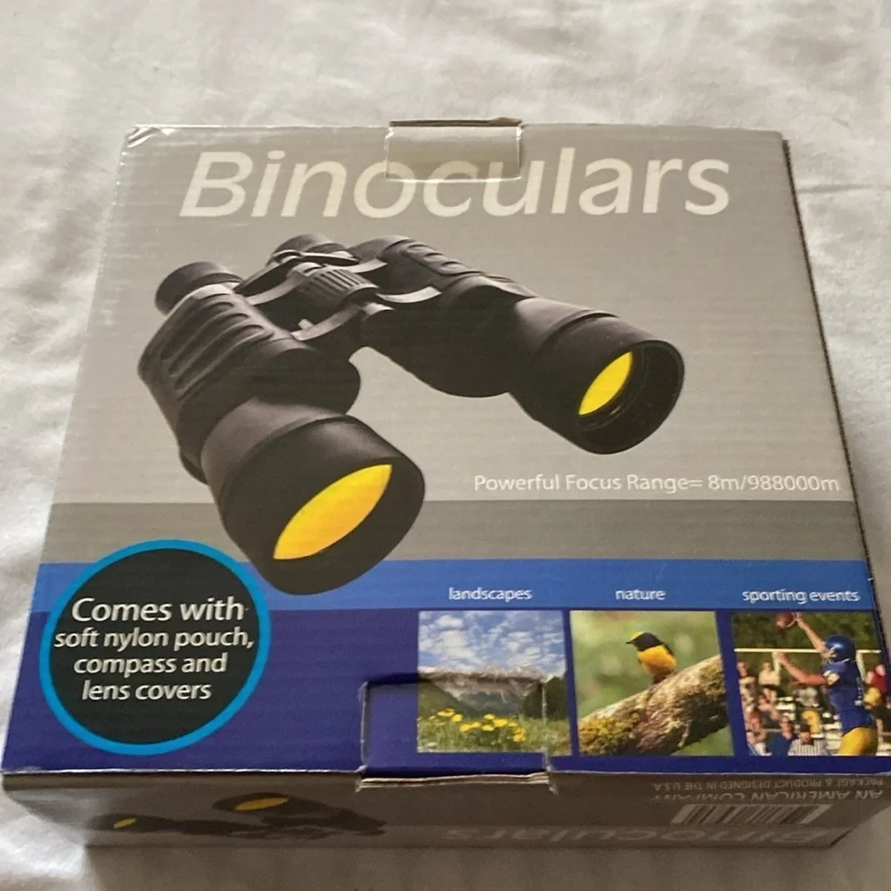 KOLE Imports Black Binoculars with Case and Compass NWOT